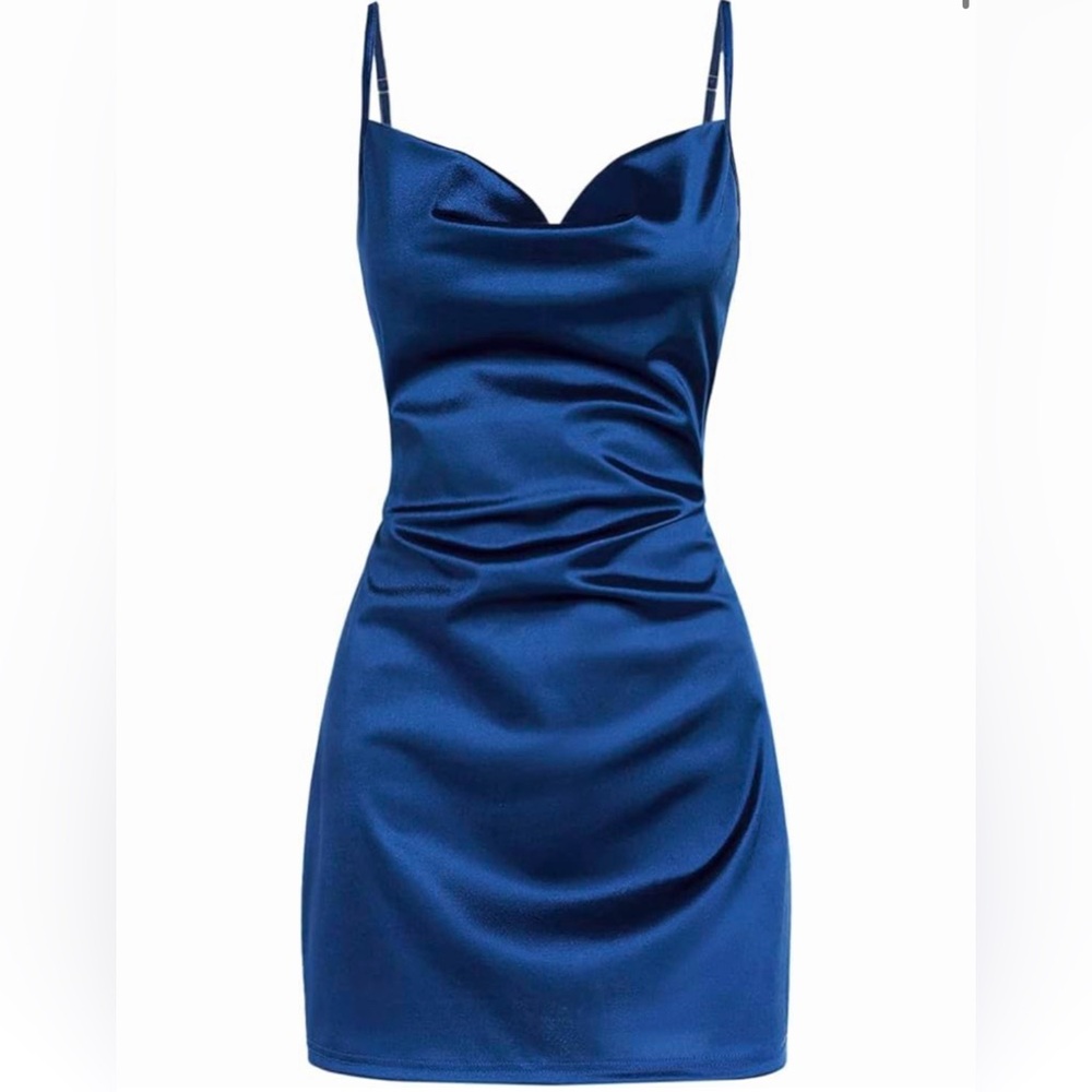 Zaful Royal Blue Satin Cowl Mini Dress